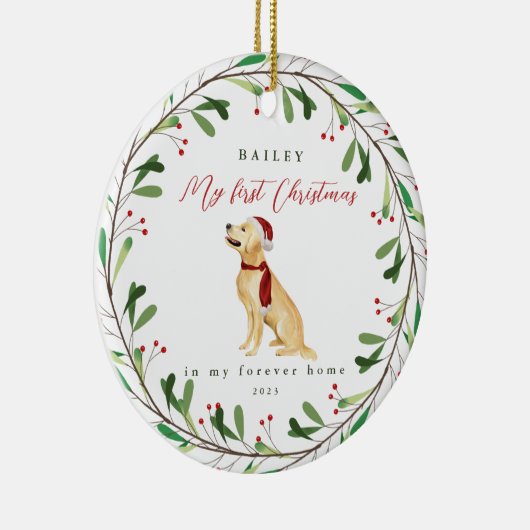 Sweet Dogの初めてのクリスマス(名前と年) セラミックオーナメント (右)