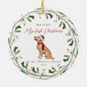 Sweet Dogの初めてのクリスマス(名前と年) セラミックオーナメント (裏面)