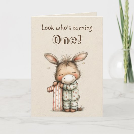 Sweet Donkey First Birthday for One Year Old カード (正面)