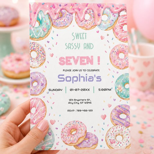 Sweet Donut Birthday Party Cute Pastel Girl 招待状