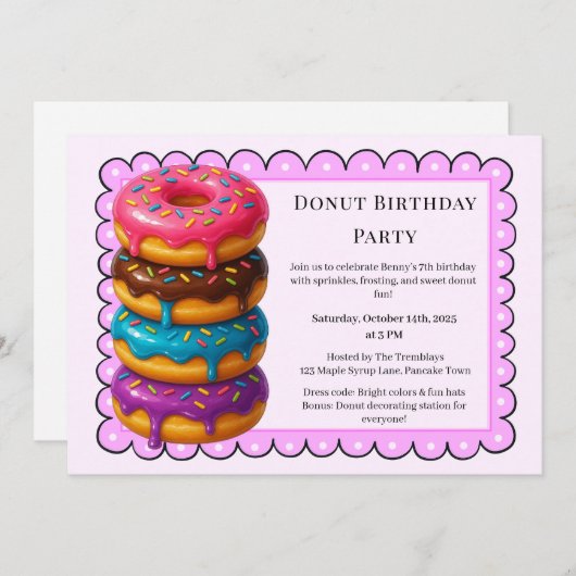 Sweet Donut Brunch | Birthday Celebration 招待状 (正面/裏面)