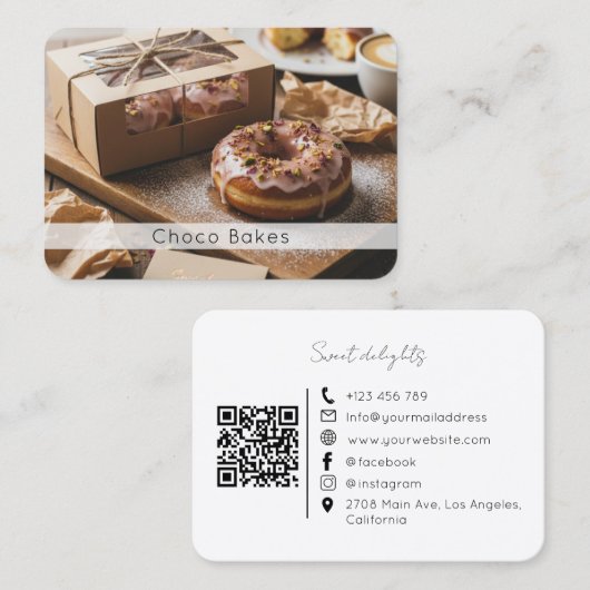 Sweet Donut Treats Artisan Bakery QR Code Card 名刺 (正面/裏面)