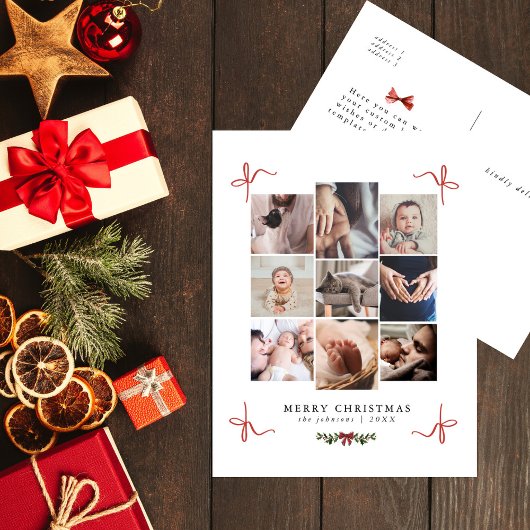 Sweet Doodle Bows Chic Photo Collage Christmas シーズンポストカード