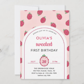 Sweet Dragon Fruit First Birthday Invitation 招待状
