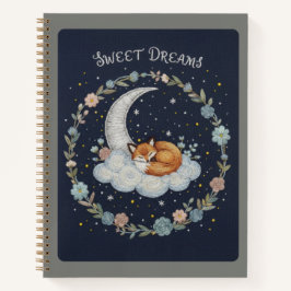 Sweet Dreams刺繍キツネと月モチーフのジャーナル ノートブック