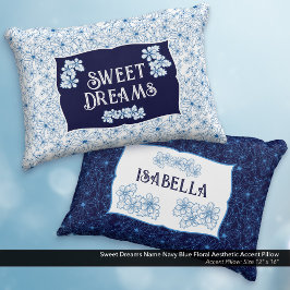 Sweet Dreams ネーム ネイビーブルー フラワー柄 アクセントクッション