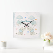 Sweet Dreams Baby Elephant Nursery スクエア壁時計 (ホーム)