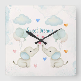 Sweet Dreams Baby Elephant Nursery スクエア壁時計