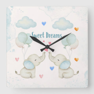 Sweet Dreams Baby Elephant Nursery スクエア壁時計