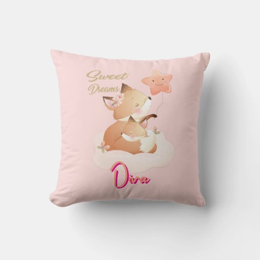 Sweet Dreams Baby Fox Personalized Throw Pillow クッション (正面)