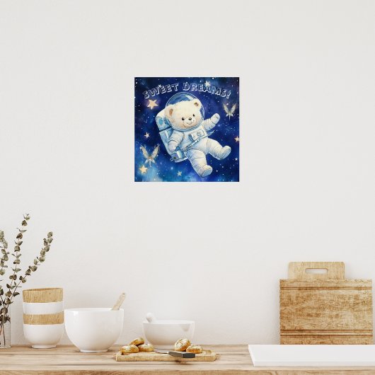 Sweet Dreams Blue Astronaut Teddy Nursery Poster ポスター (キッチン)