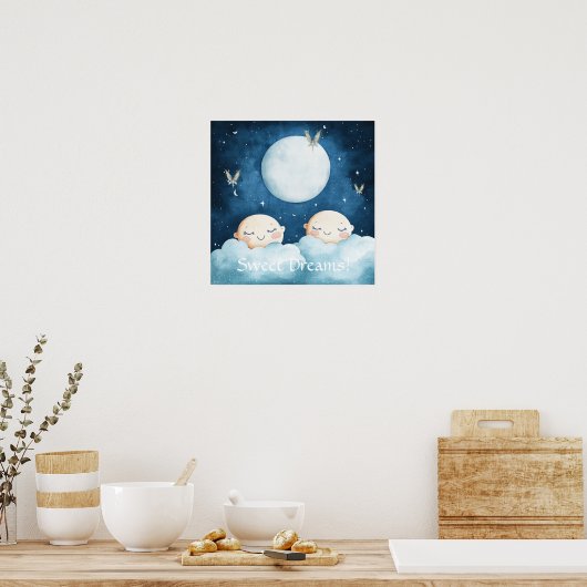 Sweet Dreams Blue Night Sky Nursery Poster ポスター (キッチン)