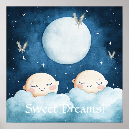 Sweet Dreams Blue Night Sky Nursery Poster ポスター (正面)