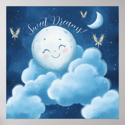 Sweet Dreams Blue Night Sky Nursery Poster ポスター (正面)