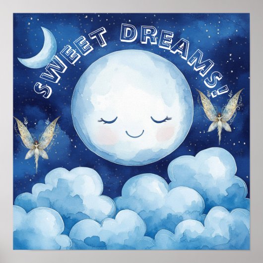 Sweet Dreams Blue Night Sky Nursery Poster ポスター (正面)