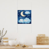 Sweet Dreams Blue Night Sky Nursery Poster ポスター (キッチン)