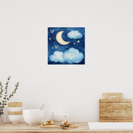 Sweet Dreams Blue Night Sky Nursery Poster ポスター (キッチン)