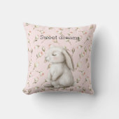 Sweet Dreams Bunny Rabbit Roses Pink Floral クッション (正面)