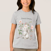 Sweet Dreams Bunny Rabbit Roses Pink Floral トライブレンドＴシャツ (正面)