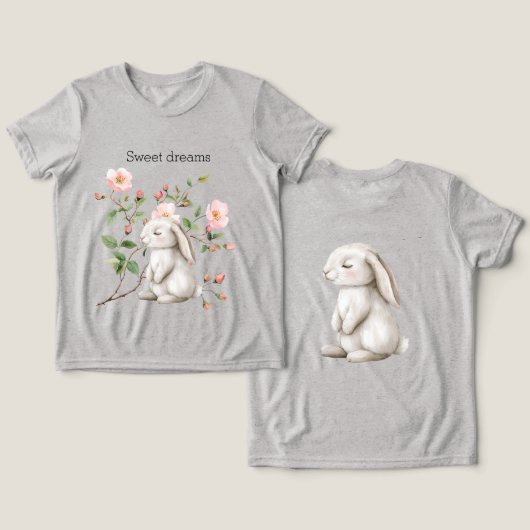 Sweet Dreams Bunny Rabbit Roses Pink Floral トライブレンドＴシャツ (デザイン正面&裏面)