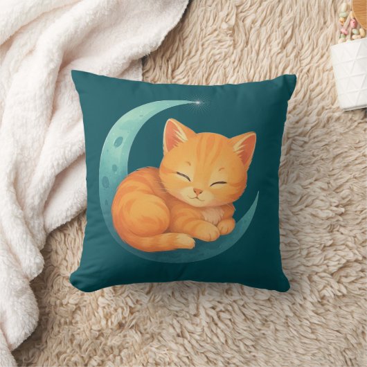 Sweet Dreams Cat on Moon Pillow クッション (ブランケット)