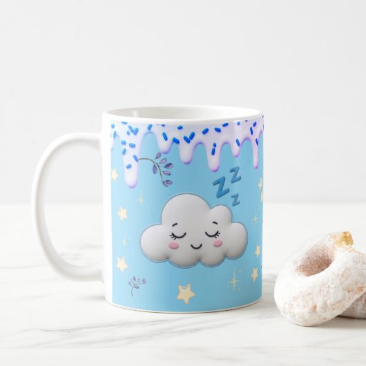 Sweet Dreams Cute Sleeping Cloud and Blueberry Mug コーヒーマグカップ (ドーナツ)