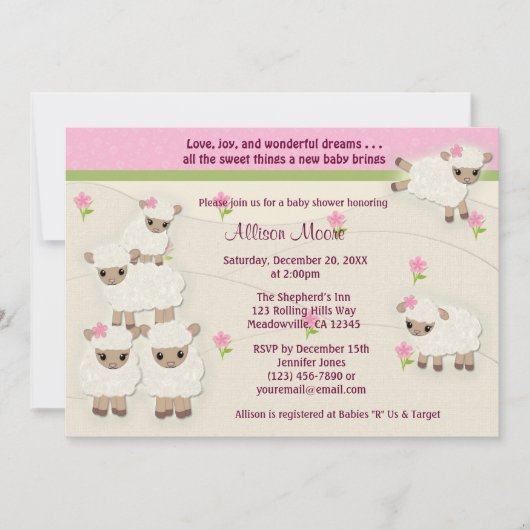 Sweet Dreams LAMB Baby Shower invitation girl SDK 招待状 (正面)