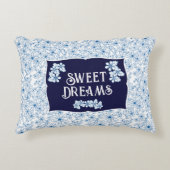 Sweet Dreams Name Navy Blue Floral Aesthetic アクセントクッション (正面)