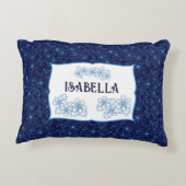 Sweet Dreams Name Navy Blue Floral Aesthetic アクセントクッション (裏面)