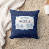 Sweet Dreams Name Navy Blue Floral Aesthetic クッション (ブランケット)