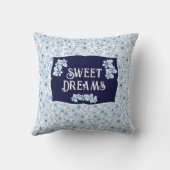 Sweet Dreams Name Navy Blue Floral Aesthetic クッション (裏面)