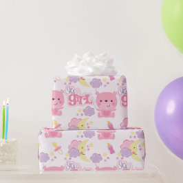 Sweet Dreams Pink女の子の雲と月 ラッピングペーパー