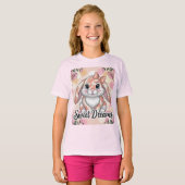 Sweet Dreams Pink Peach Bunny Camo Girls' T-Shirt Tシャツ (正面フル)