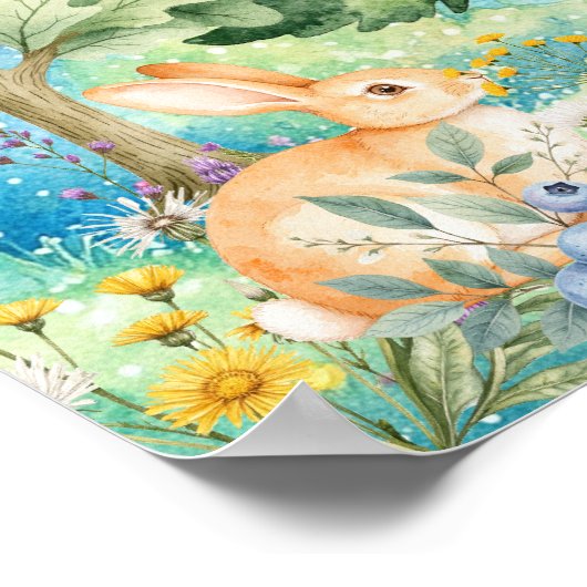 Sweet Dreams Rainbow Deer & Rabbits Nursery  ポスター (角)