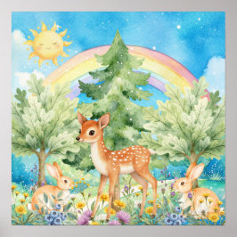 Sweet Dreams Rainbow Deer & Rabbits Nursery  ポスター