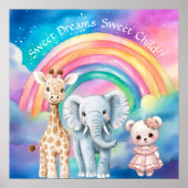 Sweet Dreams Rainbow Elephant & Giraffe Nursery  ポスター (正面)