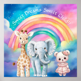 Sweet Dreams Rainbow Elephant & Giraffe Nursery  ポスター