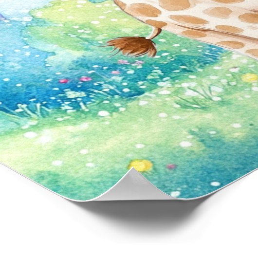 Sweet Dreams Rainbow Elephant & Giraffe Nursery  ポスター (角)