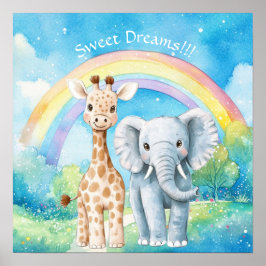 Sweet Dreams Rainbow Elephant & Giraffe Nursery  ポスター
