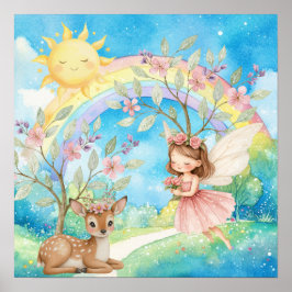 Sweet Dreams Rainbow Fairy & Deer Nursery  ポスター