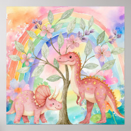 Sweet Dreams Rainbow Pink Dinosaurs Nursery  ポスター