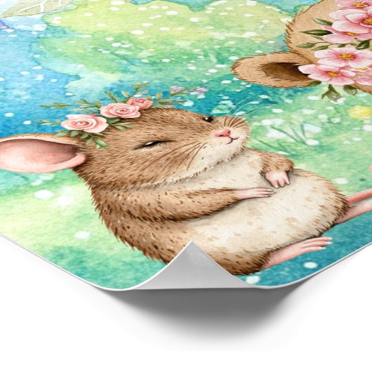 Sweet Dreams Rainbow Sleepy Bear & Mice Nursery ポスター (角)