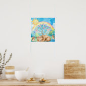 Sweet Dreams Rainbow Sleepy Bear & Mice Nursery  ポスター (キッチン)