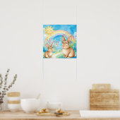 Sweet Dreams Rainbow Sleepy Rabbits Nursery  ポスター (キッチン)