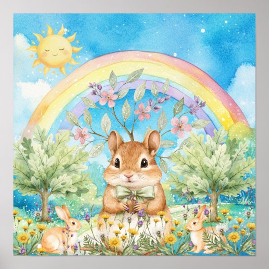Sweet Dreams Rainbow Squirrel & Rabbits Nursery  ポスター (正面)