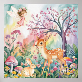 Sweet Dreams Woodland Deer & Rabbits Nursery  ポスター