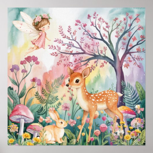 Sweet Dreams Woodland Deer & Rabbits Nursery ポスター (正面)