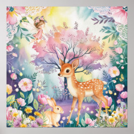 Sweet Dreams Woodland Deer & Rabbits Nursery  ポスター