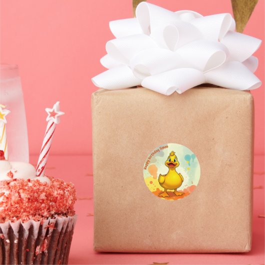 Sweet Duck Birthday ラウンドシール (パーティー)