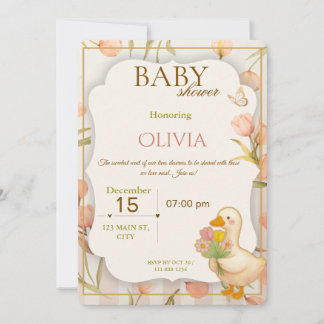 Sweet Duck Floral Baby Shower Invitation 招待状